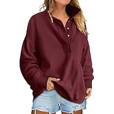 ANRABESS Oversized Sweatshirt Henley Pullover | Amazon (US)