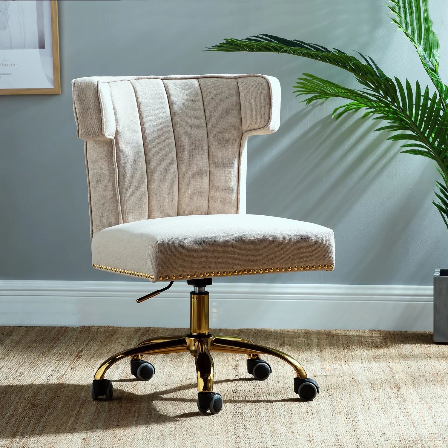 14 Karat Home Alla Swivel Task Chair with Tufted Back for Office in Tan | Walmart (US)