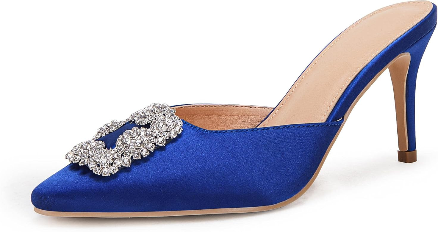 Coutgo Womens Pointed Toe Mule Sandals with Rhinestone Stiletto High Heel Bridal Evening Party We... | Amazon (US)