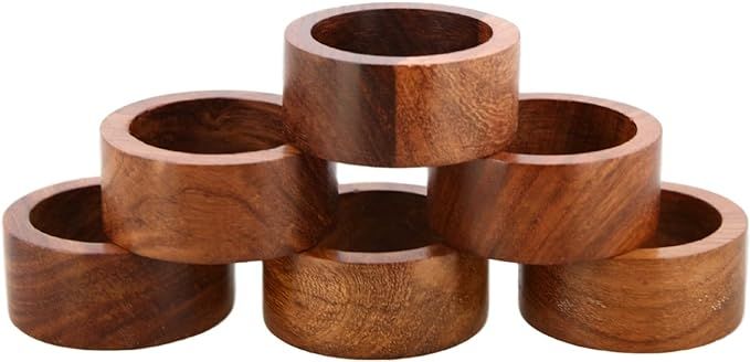 Ajuny Set of 6 Wooden Sleek Plain Handmade Decorative Napkin Rings for Dinner Party Table Decor 1... | Amazon (US)