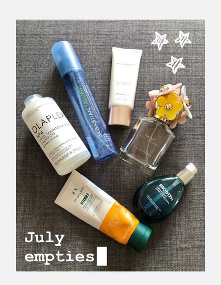 July empties:

✨ Olaplex No. 4 Bond Maintenance™️ Shampoo 250ml
✨ Sebastian Professional Trilliant Thermal Protection Spray 150ml
✨ Rituals The Ritual of Namaste Skin Brightening Face Exfoliator 75ml
✨ Marc Jacobs Daisy Eau So Fresh 75ml EdT
✨ Biotherm Aquasource Aqua Bounce  Super Concentrate 50ml
✨ The Body Shop Vitamin C Overnight Glow Revealing Mask 100ml

I would buy them all again, in fact some of them I have already bought several times in a row! 

Beauty products, skincare, hair care, perfume, face serum, face scrub, hair styling products

#LTKeurope #LTKSeasonal #LTKbeauty