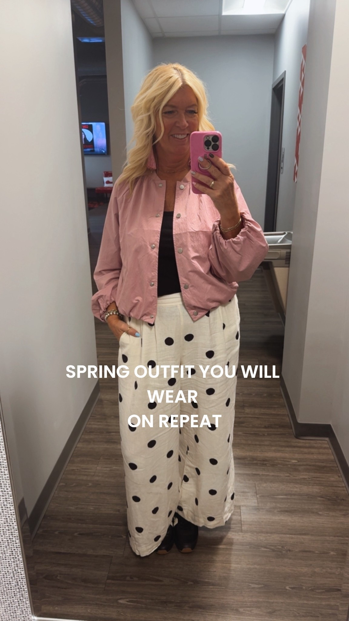 A lightweight jacket is a spring wardrobe essential 🌸

This pink bomber from Target is the perfect layer for cool mornings and evenings, and I’m obsessed with these polka-dot linen pants. They’re breathable, comfortable, and such a fun statement piece.

Both pieces are affordable and easy to mix and match with items you probably already have in your closet.

Trust me… this is an outfit you’ll wear on repeat all season.

Shop everything in my LTK!

#targetstyle #targetfinds #ltkstyle #womenover40style #affordablestyle #springoutfits #midlifestyle 

#LTKdayinmylife #LTKOver40 #LTKSpringSale