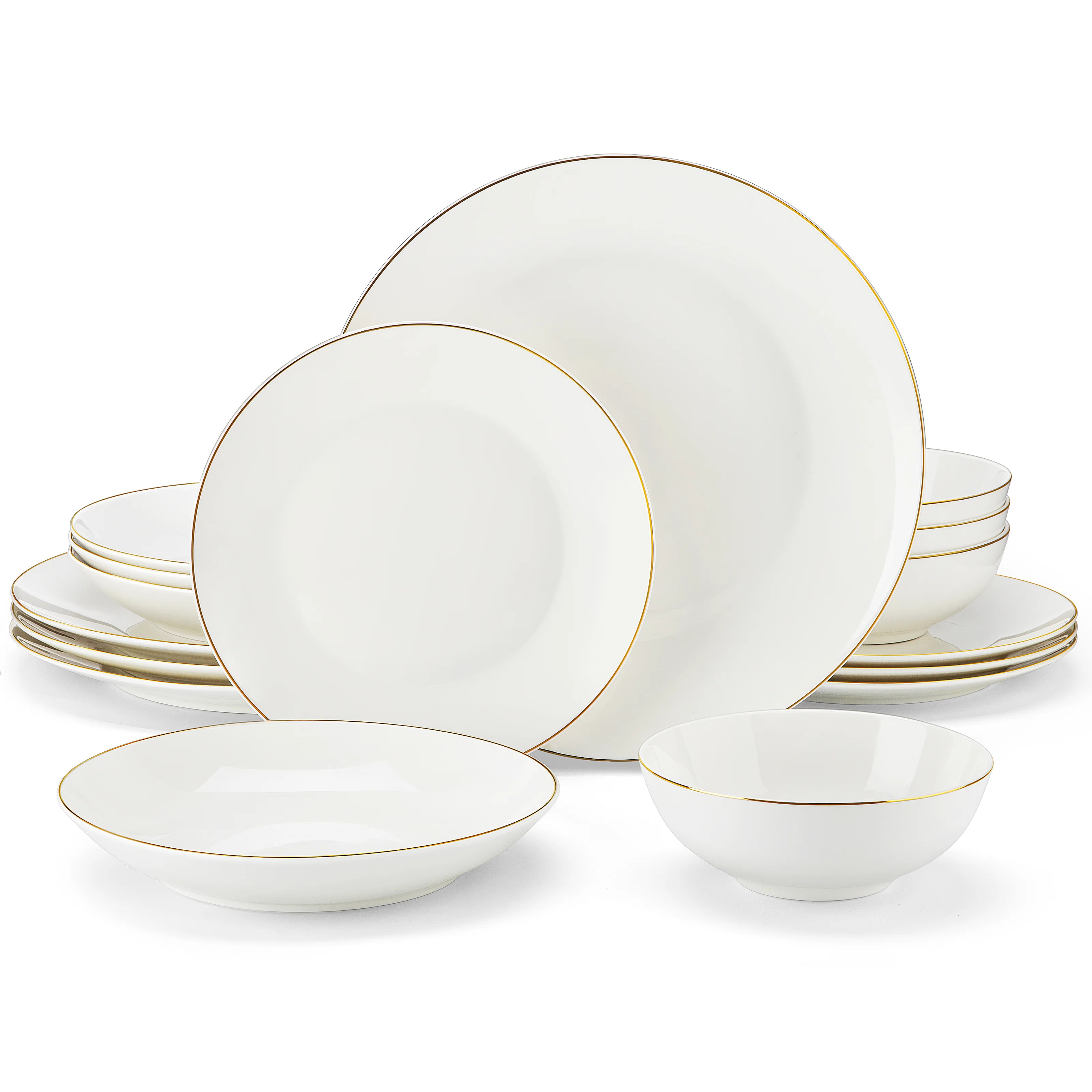 MALACASA 16-piece White Bone Porcelain Dinnerware Set With Gold Trim, Service For 4 & Reviews | W... | Wayfair UK