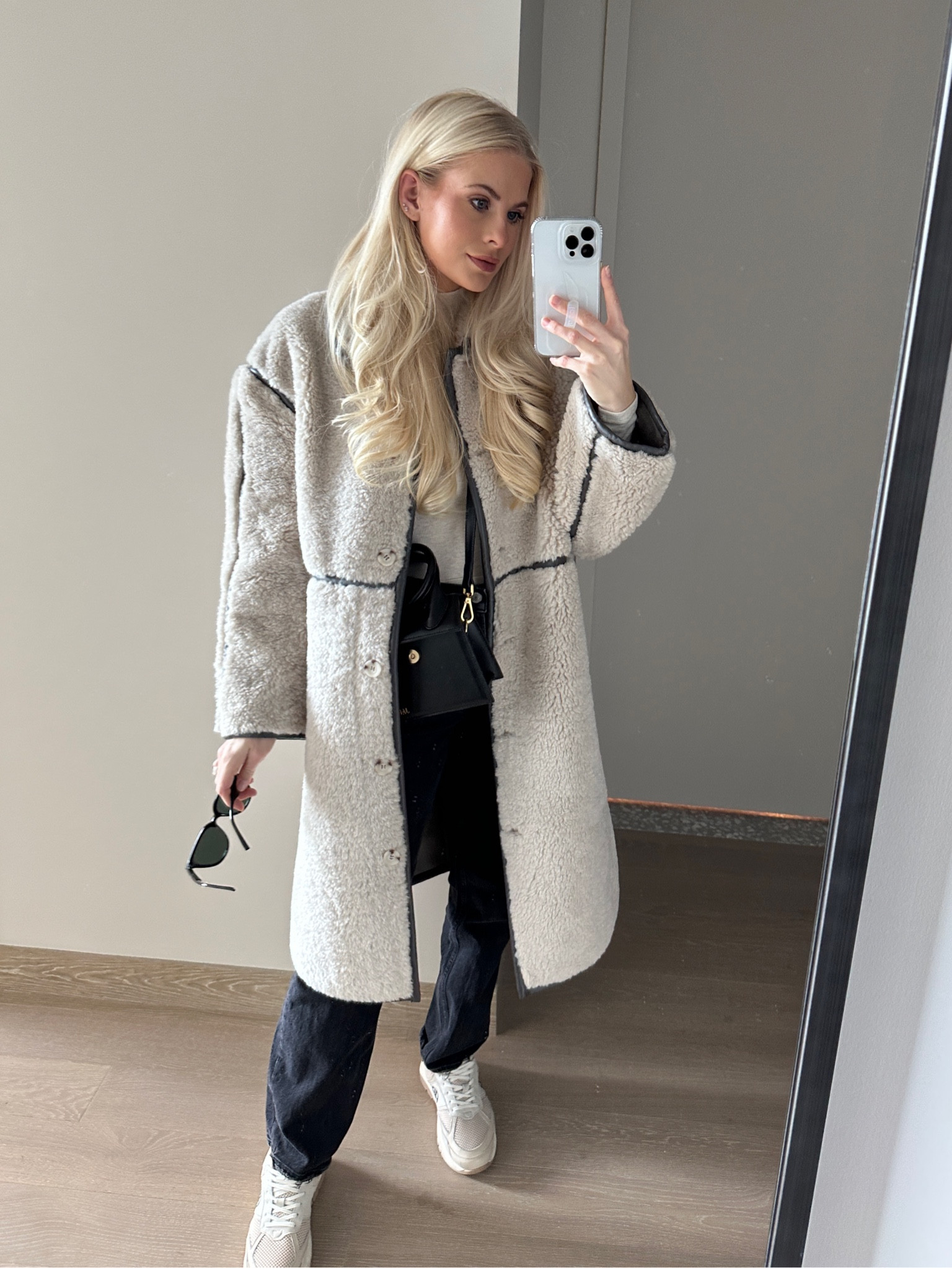 Small in coat  25 in jeans true size in shoes small in top