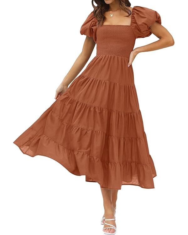 ZESICA A Line Midi Dress, Solid, Casual | Amazon (US)