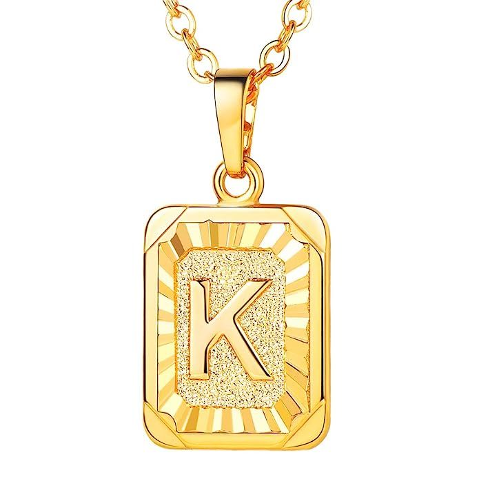 U7 Monogram Necklace A-Z 26 Letters Pendants with Custom Engrave Service 18K Gold/Platinum Plated... | Amazon (US)