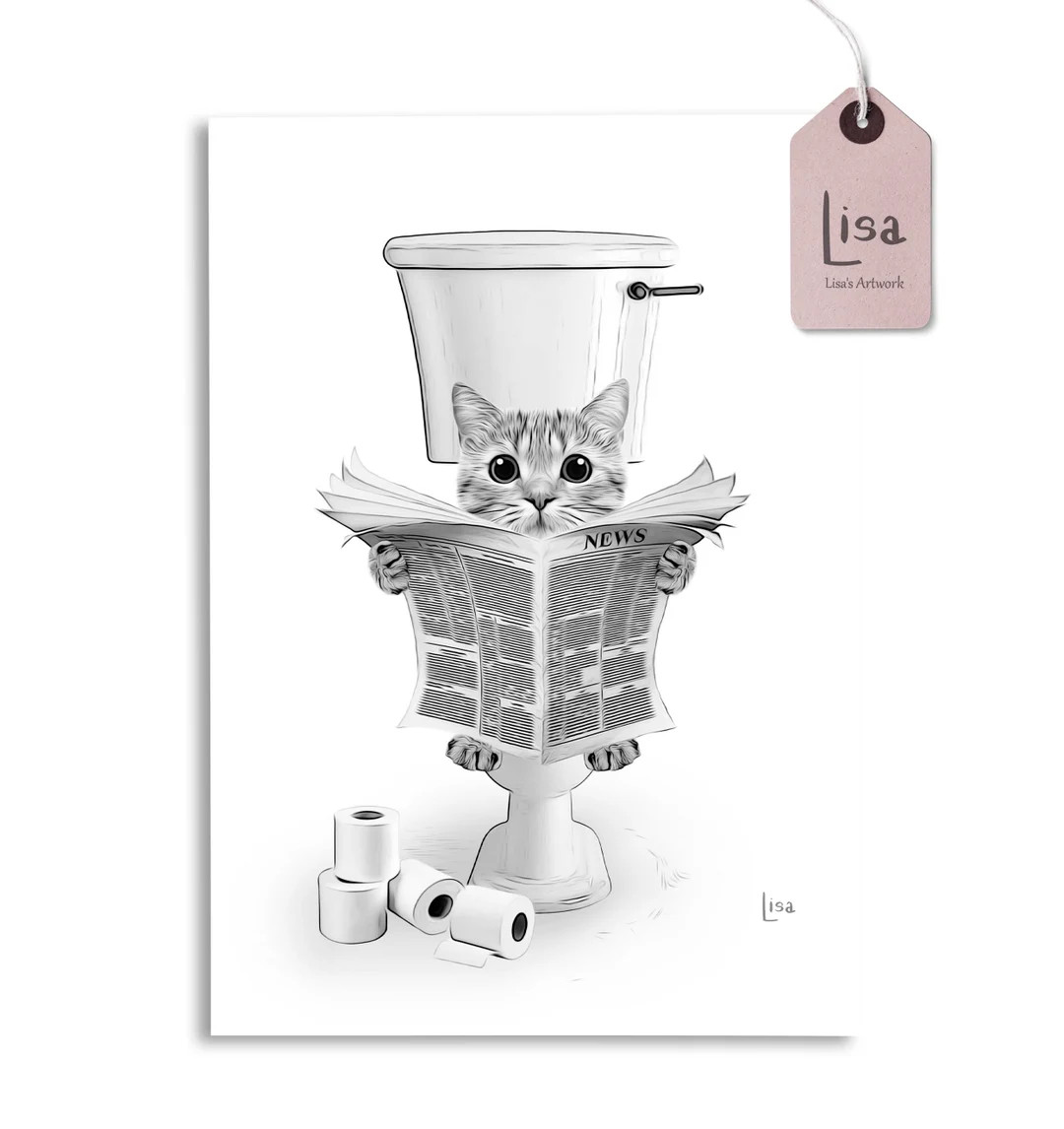 bathroom art, cat print, cat art print, bathroom wall art, bathroom kids art, bathroom decor, bat... | Etsy (US)
