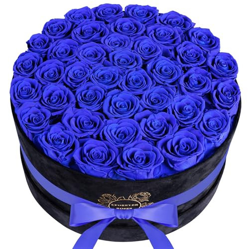 UFOREVER ROSES 40 Pieces Preserved Roses in Suede Box, Flowers for Mothers Day, Preserved Flowers Gift for Women, Royal Blue | Amazon (US)