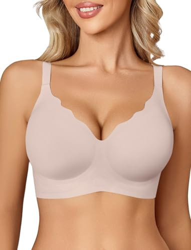 Avidlove Jelly Bras for Women No Underwire Seamless Bralettes Wireless Push Up Soft Scalloped Full Coverage Comfortable Sports Everyday Bra Pink XXXL | Amazon (US)