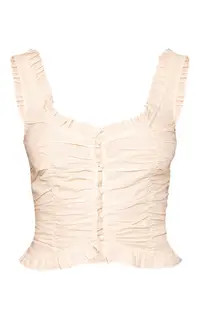 Almond PrettyLittleThing Ruched Cotton Vest Top Co-ord | Boohoo | Boohoo.com (UK & IE)