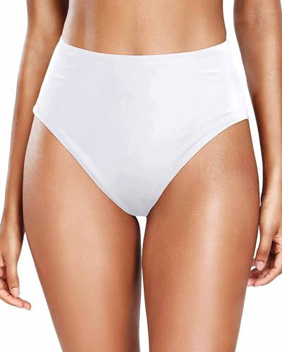 Tempt Me Womens White High Cut High Waisted Bikini Bottoms Tummy Control Bathing Suit Bottoms Swim Bottom Swimsuit Bottom S | Amazon (US)