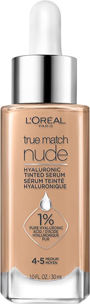 L'Oreal Paris True Match Nude Hyaluronic Tinted Serum Foundation with 1% Hyaluronic acid, Medium ... | Amazon (US)