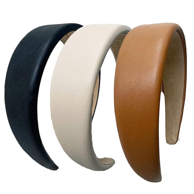 3PCS Leather Headband for Women Wide PU Padded Headband Fashion Comfy Headbands Hairband for Wome... | Amazon (US)