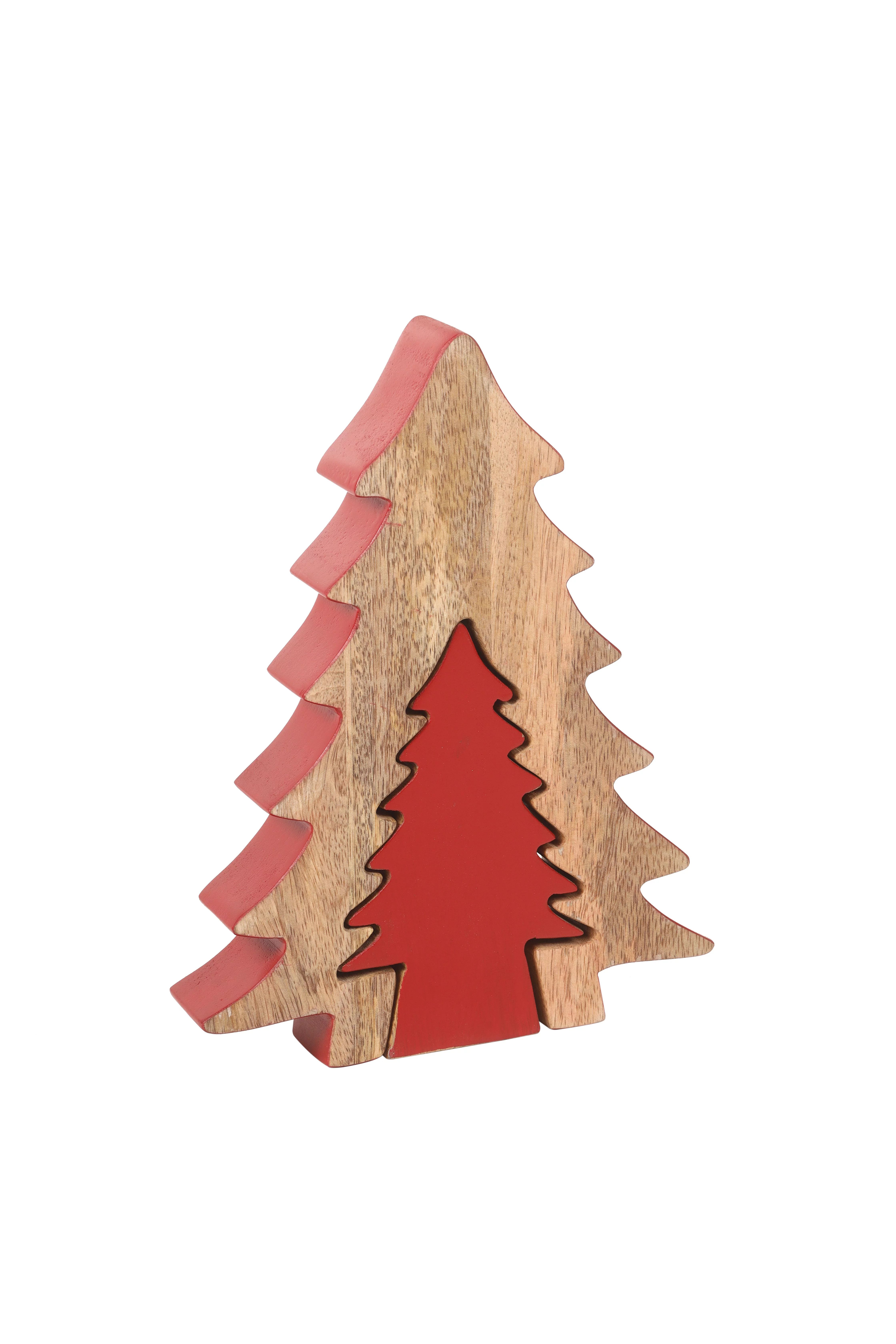 Holiday Time Natural with Red Wood Tree Decor, Christmas Tree Table Top Decoration, 10 Inch Heigh... | Walmart (US)