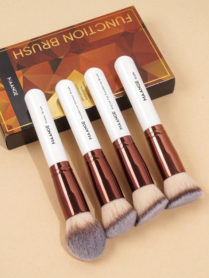 MAANGE MAANGE 4pcs Makeup Brushes Box Set Foundation Brush Round Tube Flat Head Round Tube Round ... | SHEIN