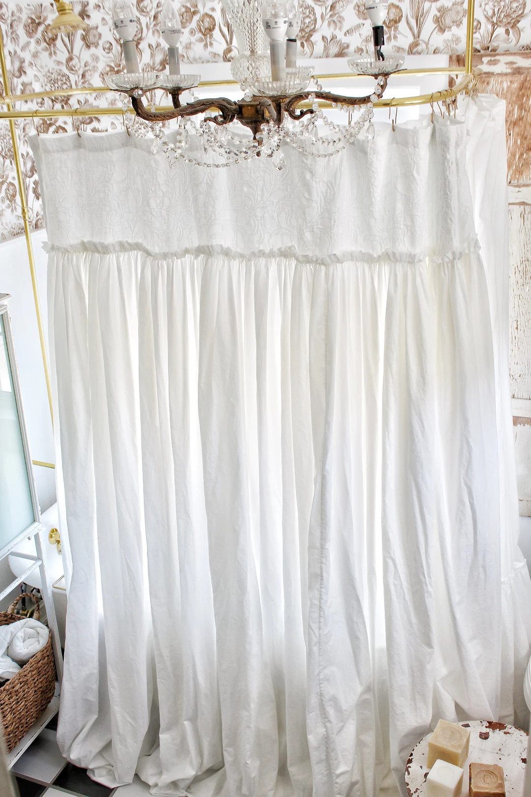Extra Long Shower Curtains - Shabby Chic Ruffled - White Shower Curtain - Cotton Shower Curtains ... | Etsy (US)