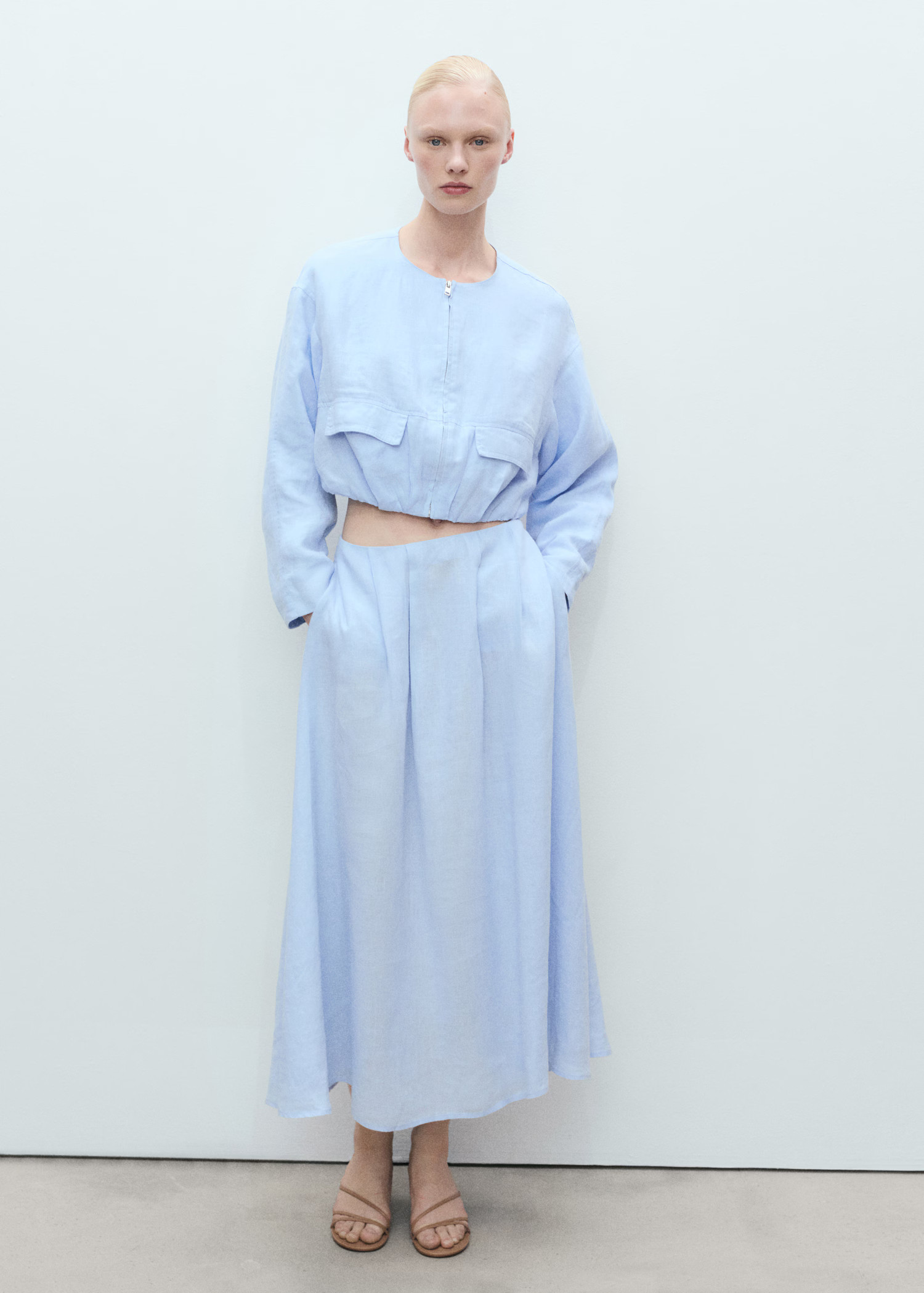 Cropped linen jacket with pockets - Women | MANGO USA | Mango (US/MX/AU)