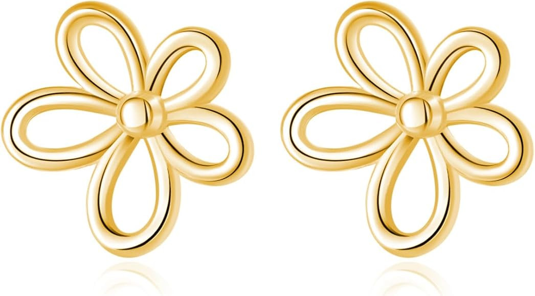 Reffeer Solid 925 Sterling Silver Flower Stud Earrings for Women Teens Hollow Flower Stud Earring... | Amazon (US)