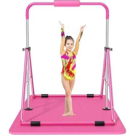 Safly Fun Gymnastics Bar with Mat for Kids, Height Adjustable Junior Training Bar Mat for Home, Folding Gymnastic Horizontal Bars Equipment (Pink+Mat) | Walmart (US)