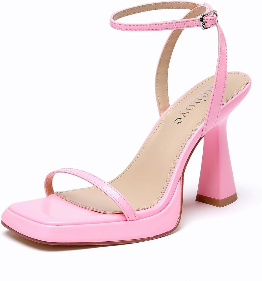 Reitoye Platform High Chunky Heels Square Toe Heeled Sandals Ankle Strap Block Heels | Amazon (US)