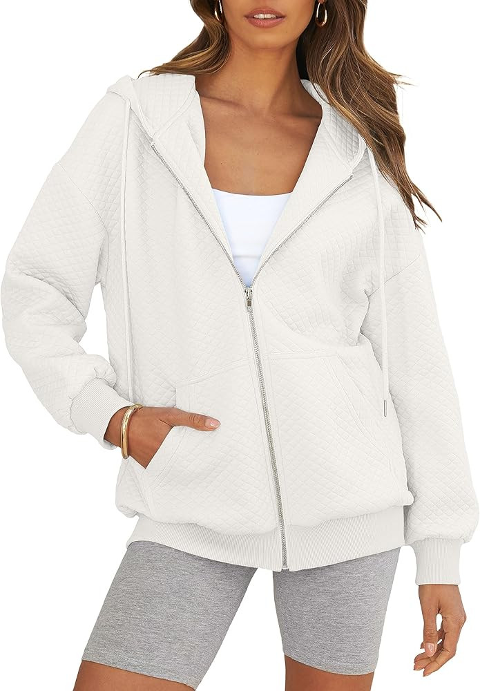 Women Long Sleeve Oversized Zip Up Sweatshirt Drawstring Hoodies with Pockets | Amazon (US)