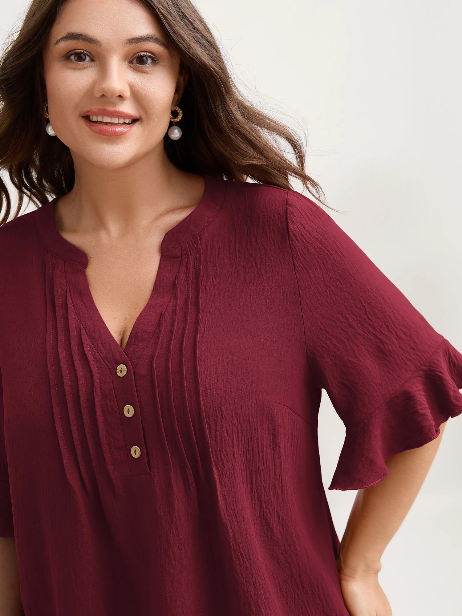 Toothpick Pleats Ruffled Sleeve Solid Blouse | Bloomchic