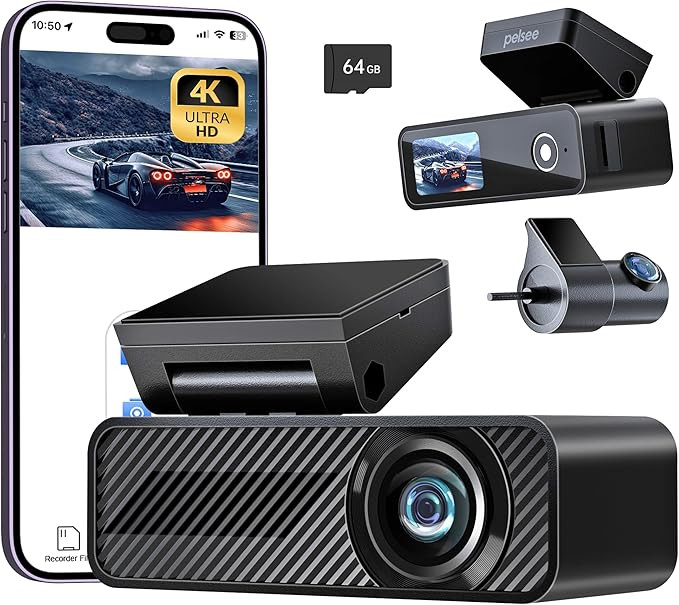 Pelsee P1 Duo 4K Dash Cam Front and Rear, 64GB SD Card, 4K+1080P Dual Dash Camera for Cars, Wi-Fi... | Amazon (US)