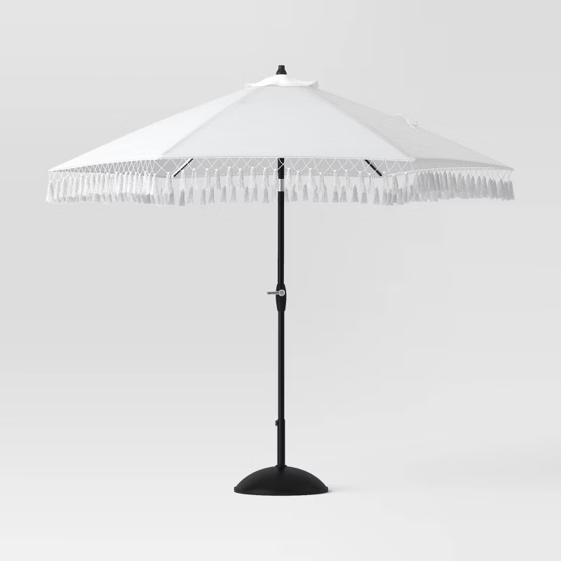 9' x 9' DuraSeason Fabric™ Round Fringe Patio Umbrella White - Opalhouse™ | Target