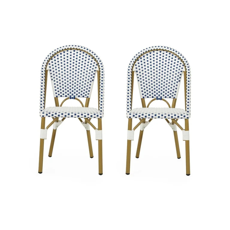 Noble House Elize Aluminum & Faux Rattan Bistro Chairs in Blue/White (Set of 2) - Walmart.com | Walmart (US)