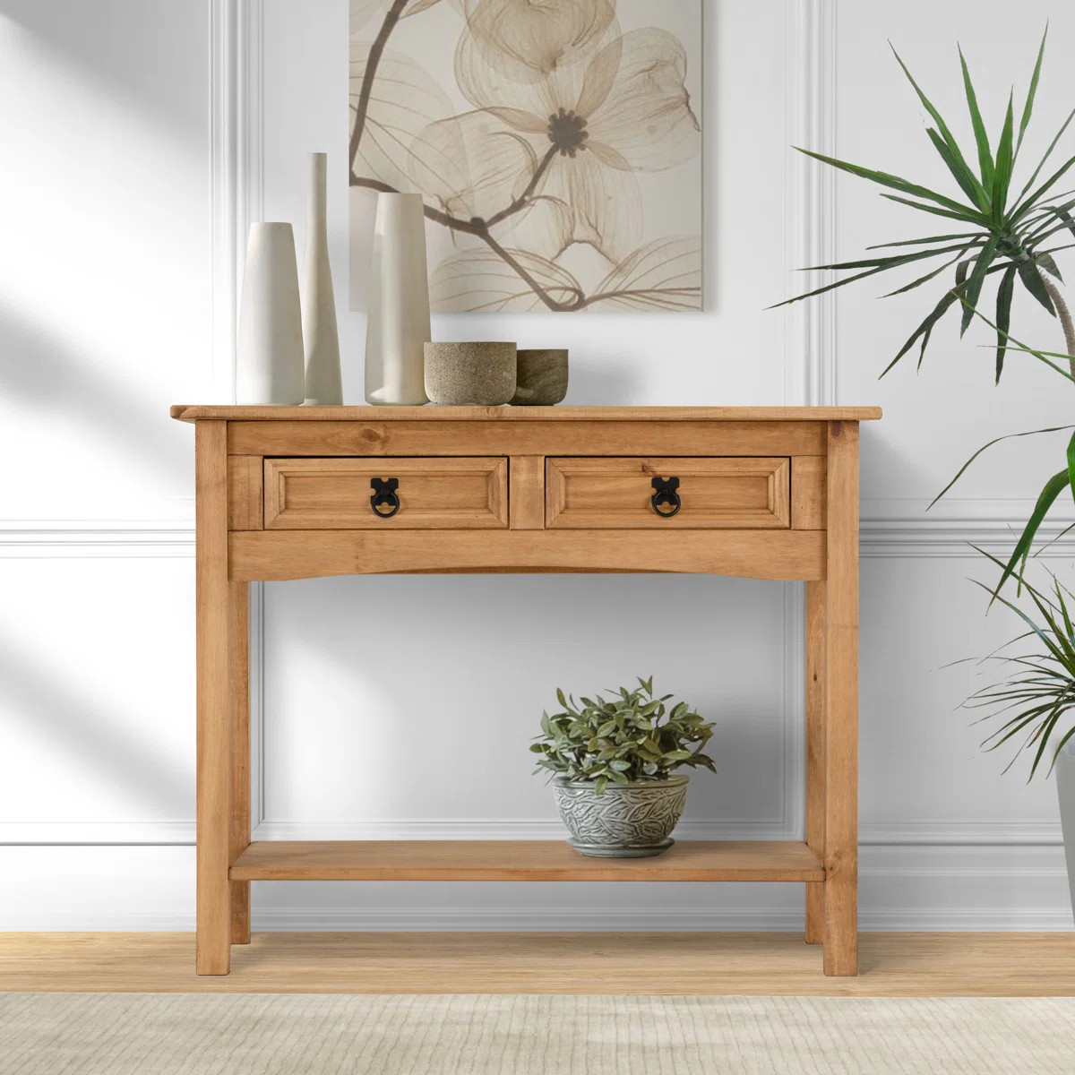 Farmhouse 32.70'' Solid Wood Console Table, 2 Drawers 1 Shelf | Wayfair North America