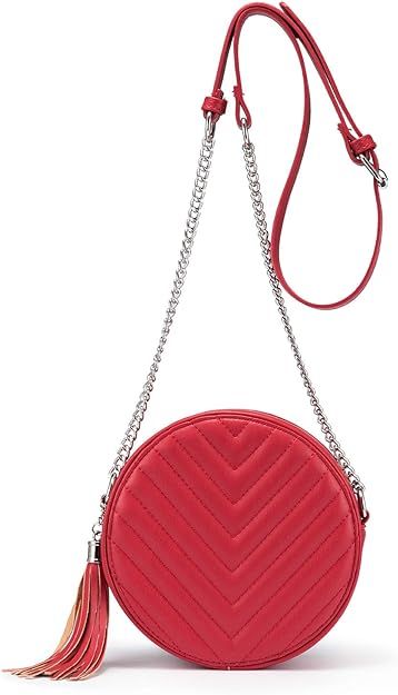 Crossbody Bags for Women Round Purse Quilted purse, Faux Leather, with Tassel | Amazon (US)