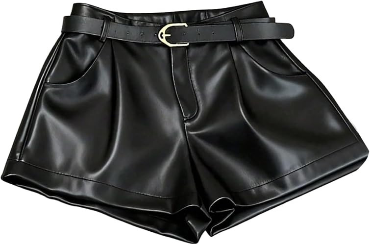 RoseSeek Women's A Line Leather Shorts Pleated Front High Waisted Wide Leg Mini Shorts Office Wea... | Amazon (US)