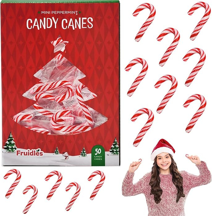 Fruidles 50-Pack Christmas Candy Canes Mini's Suckers, Peppermint Flavor, Individually Wrapped, 2... | Amazon (US)