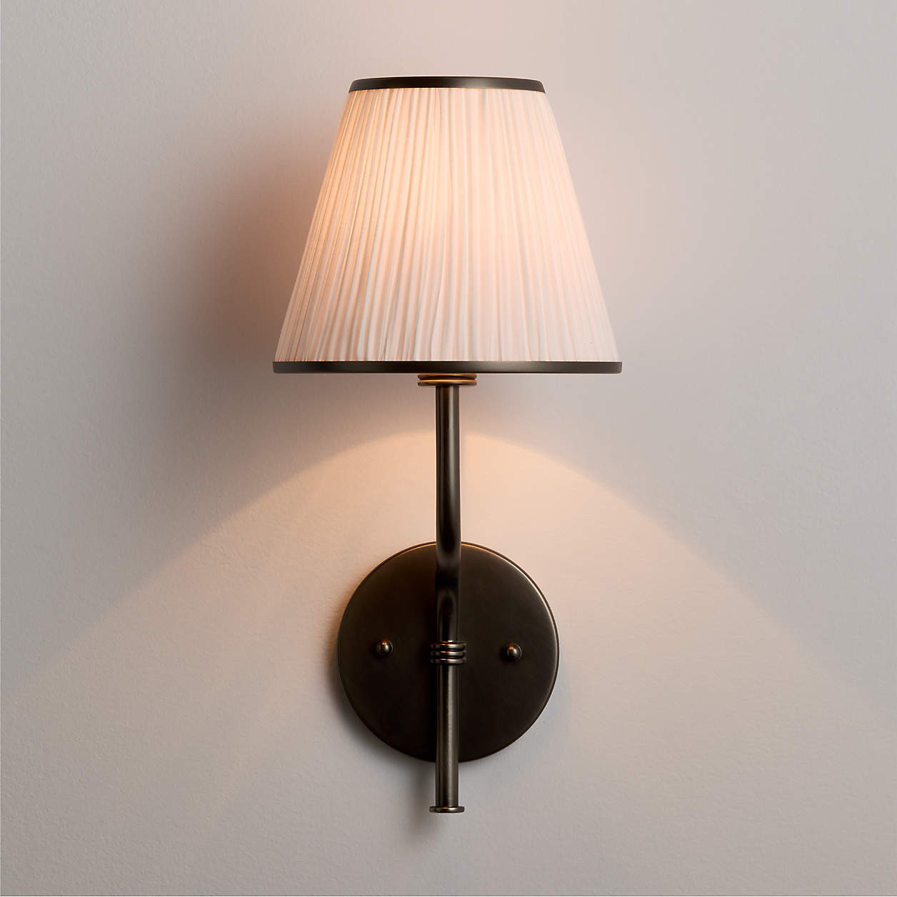 Le Moyne Brass Wall Sconce Light with Fabric Shade | Crate & Barrel | Crate & Barrel