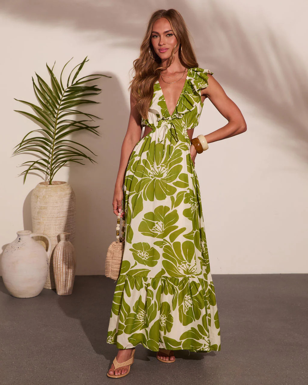 Poppy Paradise Tropical Floral Cut Out Maxi Dress | VICI
