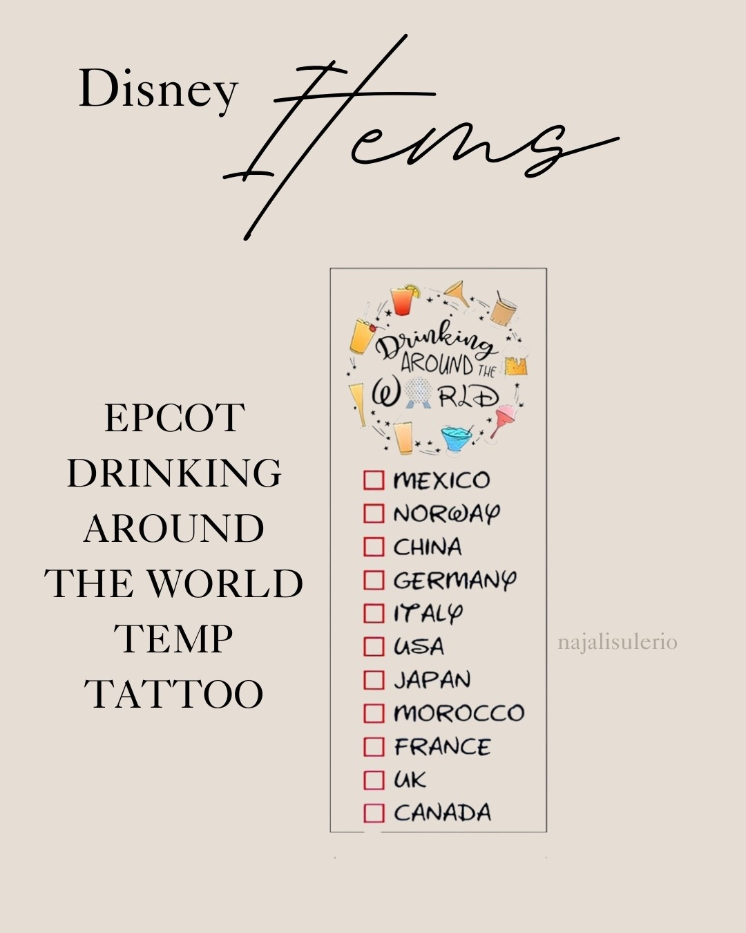 These cute temporary tattoos for Epcot’s Drinking Around the World Challenge! 

#LTKParties #LTKTravel #LTKFindsUnder50