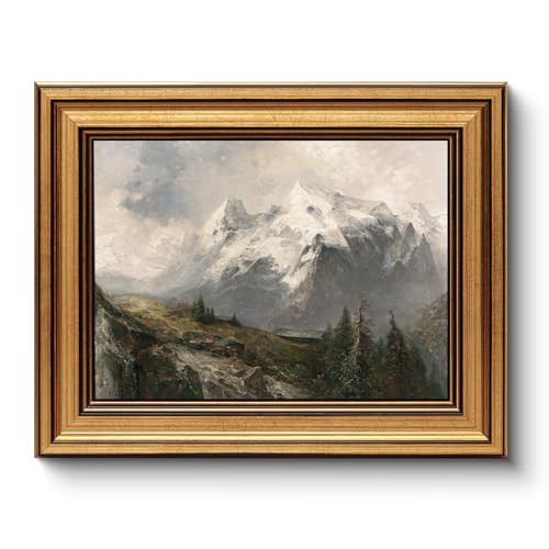 HUARCEY Framed Canvas Wall Art Prints, Living Room Shelf Vintage Decor Aesthetic, Winter Mountain Landscape Paintings Farmhouse Wall Decor, Retro Table Desk Decorations for Bedroom, 8x10Inch | Amazon (US)