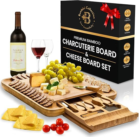 Charcuterie Board - Bamboo Cheese Board and Charcuterie Gift Set with Knife for Entertaining for ... | Amazon (US)