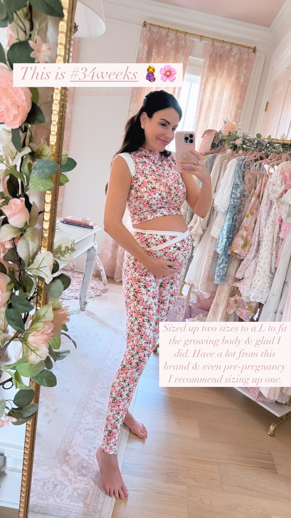 Loving this cut set with the bump! It’s not maternity so I sized up two to a L in the top and the bottom. It’s stretchy, cute and comfy. The perfect spring athletic wear 💗🌸🤰 

#LTKBump #LTKActive #LTKSeasonal