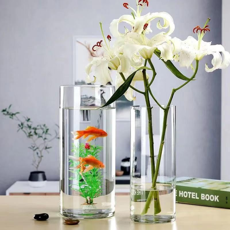 2 Pcs Acrylic Clear Cylinder Flower Vase for Plants Bouquet, Home Decorations,Hydroponic Decor Base Set of 2(7.8"*4"+ 9.8"*4.8" No Flowers) | Amazon (US)