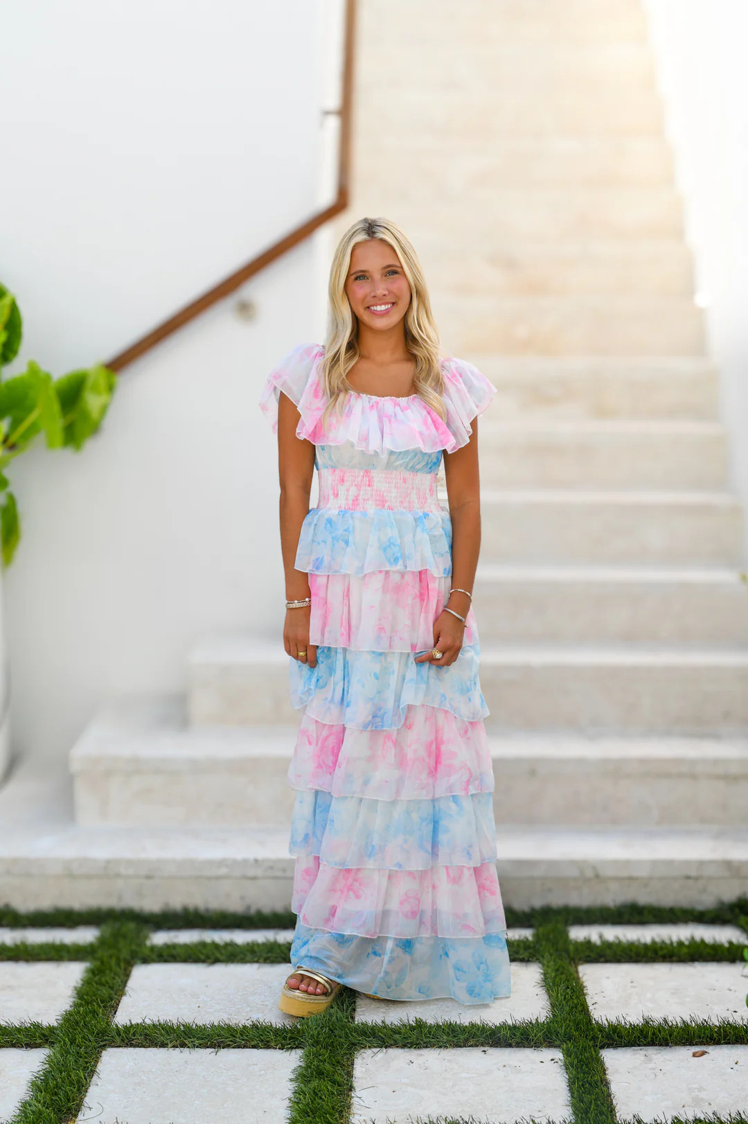 Joy Pastel Midi Dress-Pink/Blue | Fancyd Boutiqe