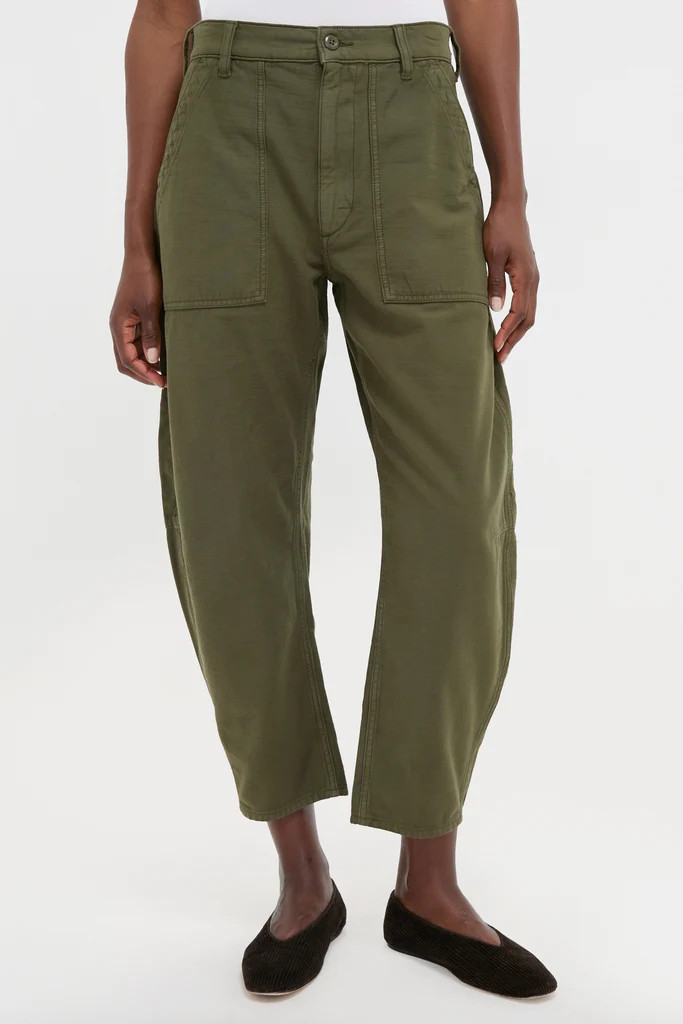 Dark Olive Reverse Sateen Woven Ankle Tapered Pants | Tuckernuck (US)