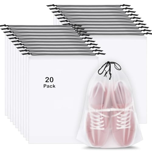 20 Pack Shoe Bags for Travel, 15.7" x 11.8" Clear Travel Shoe Bags for Packing, Large Waterproof Portable Drawstring Travel Shoe Storage Bag Travel Essentials Women for and Men | Amazon (US)