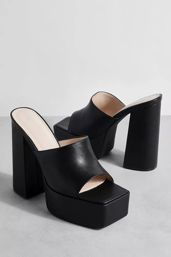 Square Toe Platform Heeled Mules | Boohoo.com (US & CA)