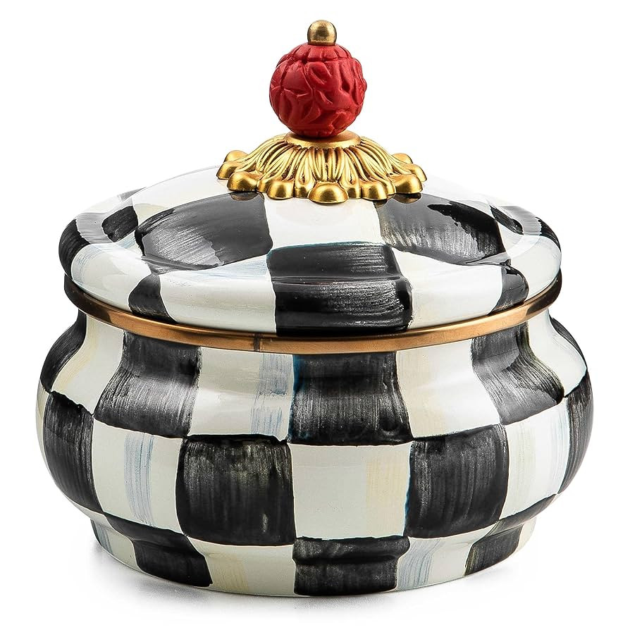 MACKENZIE-CHILDS Enamel Squashed Pot, Cute Enameled Container with Lid, 20 Ounces, Black-and-Whit... | Amazon (US)
