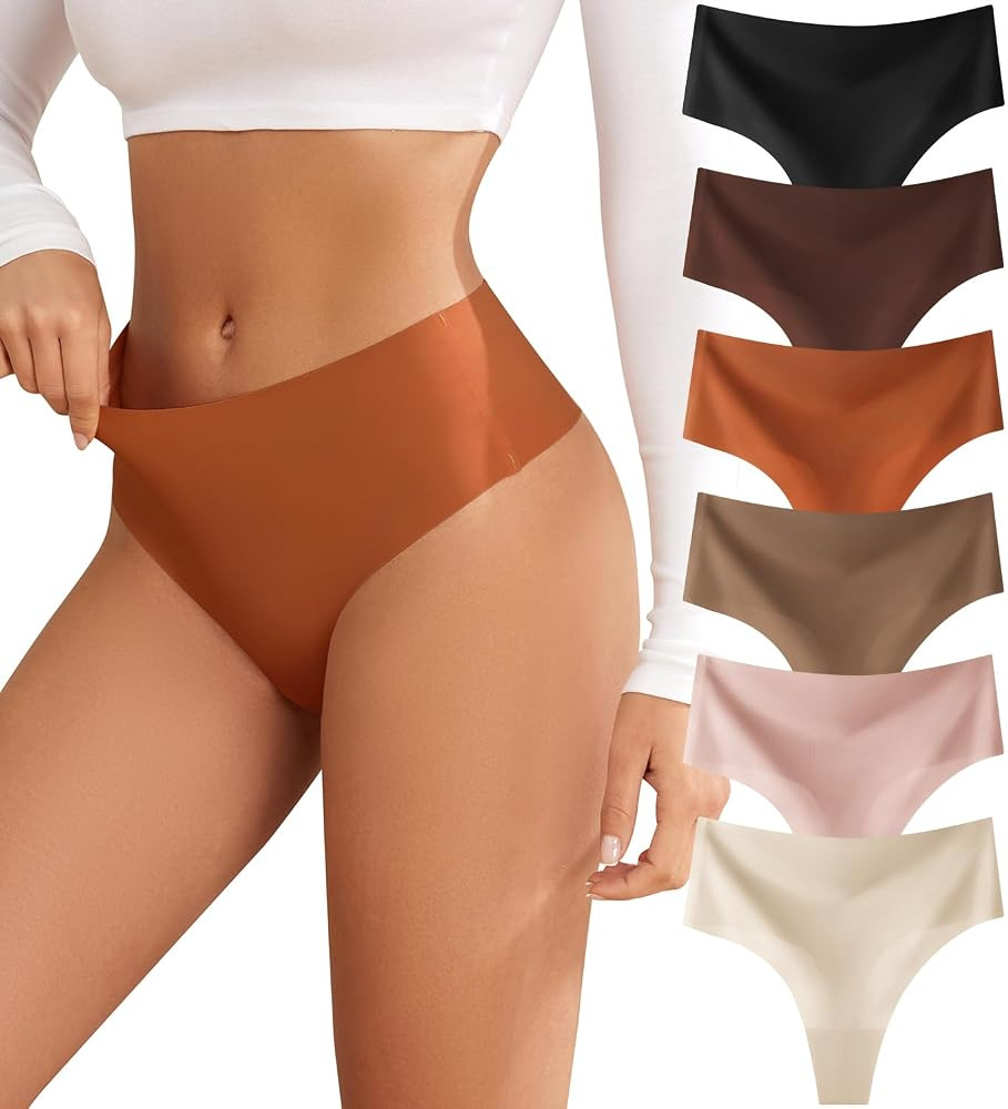 Thongs for Womens High Waisted Seamless for Women Underwear Sexy Breathable Panties 6 Pack | Amazon (US)