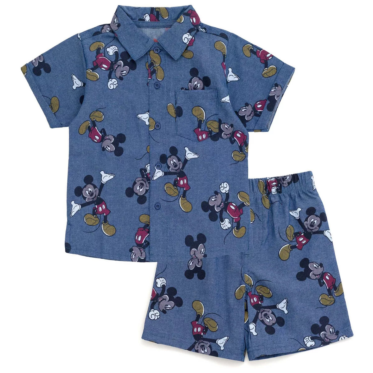 Disney Mickey Mouse Baby Chambray Hawaiian Button Down Shirt and Shorts Outfit Set Infant to Litt... | Target