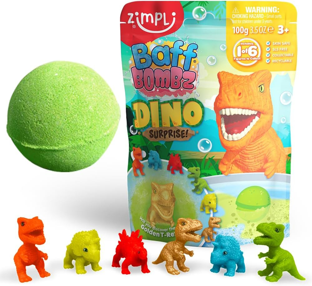 Large Dino Surprise Bath Bomb, 6 Surprise Dinosaur Toys to Collect in Total, One Per Bath Bomb, C... | Amazon (US)