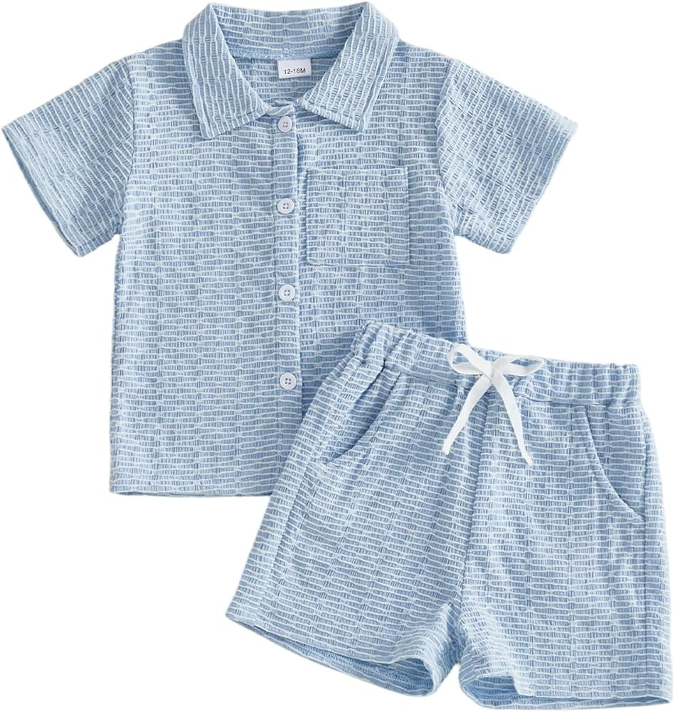 BemeyourBBs Toddler Baby Boy Summer Clothes Button Down Shirt Tops and Shorts Set with Pocket 2 P... | Amazon (US)