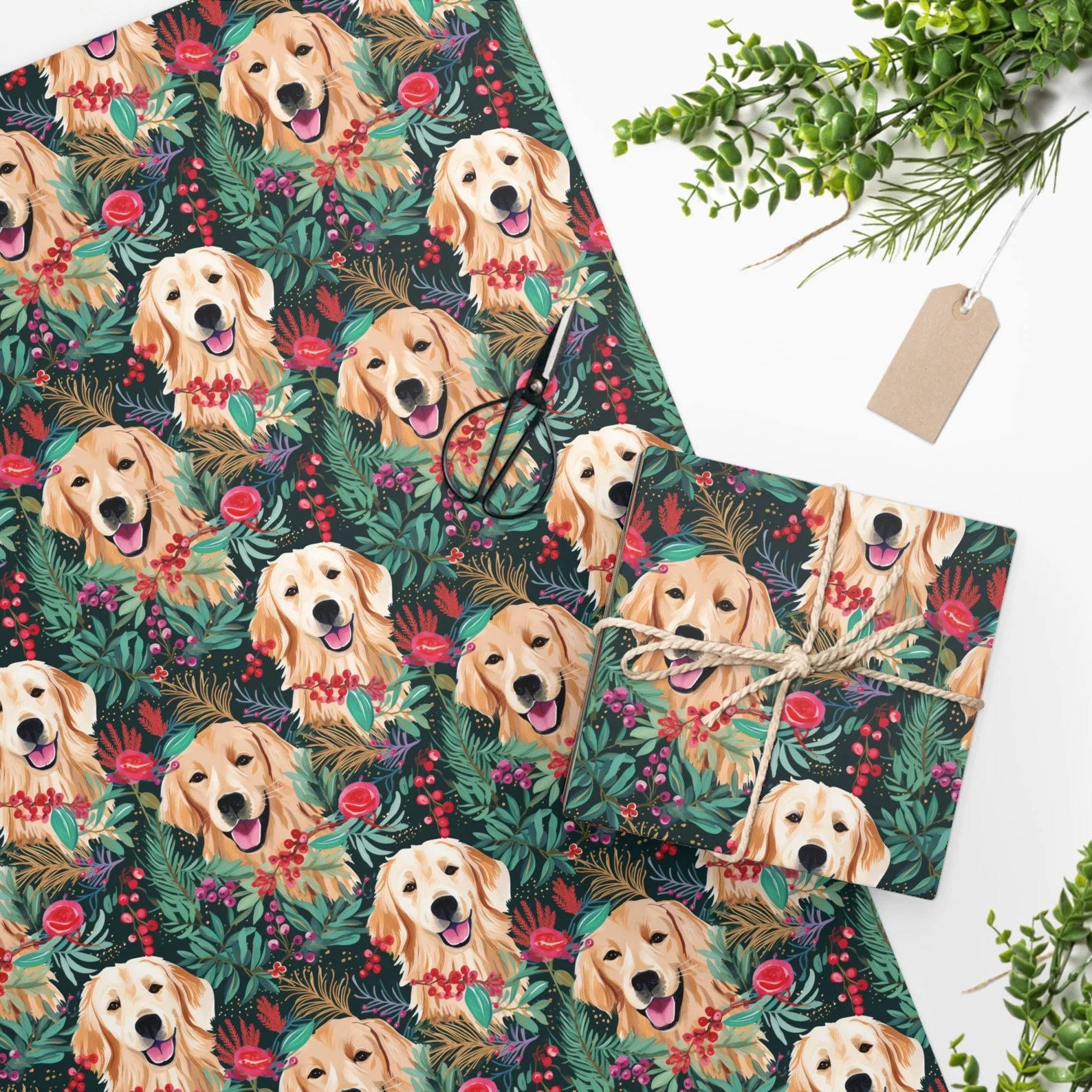 Golden Retriever Glossy Wrapping Paper Roll Gift Wrap - Etsy | Etsy (US)
